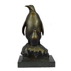 Mother Penguin & Chick Bronze Sculpture 14  x 8 