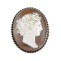 19thc Classical Carved Shell Cameo Pendant