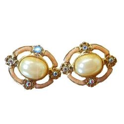 Dainty Faux Pearl Enamel Vintage 1928 Co. Flower X Sweet Pierced Earrings