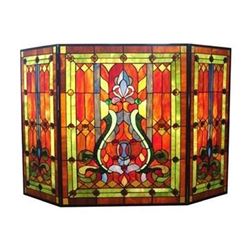 Tiffany-glass Victorian 3pcs Folding Fireplace Screen 44  Wide