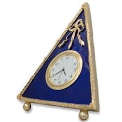 5  Faberge-Inspired Blue Triangle Enameled Guilloche Russian Antique Style Clock