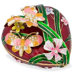 Faberge Inspired 6.5  Valentine's Love Heart with Butterfly Jewelry Box