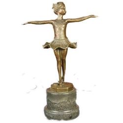 Signed Preiss Little Girl Child Ballerina Bronze Marble Statue Sculpture