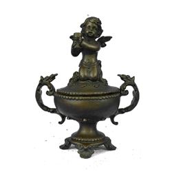 Vintage Style Bronze Cherubim Urn Jewelry Box 8.5" x 6"