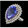 GIA Cert 15.49 ctw Tanzanite and Diamond Ring - 14KT White Gold