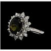 Image 1 : 2.65 ctw Green Tourmaline and Diamond Ring - 14KT White Gold