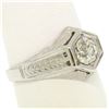 Image 6 : Art Deco Etched 18k White Gold .85 ctw European Cut Diamond Solitaire Ring
