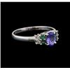 14KT White Gold 0.59 ctw Tanzanite, Emerald and Diamond Ring