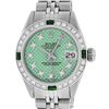 Rolex Ladies Stainless Steel Green Stamp Diamond & Emerald Datejust Wristwatch