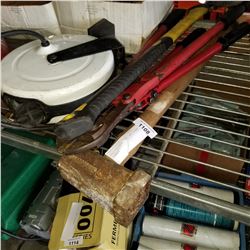 BOLT CUTTERS, AXE, AND STAMP HAMMER