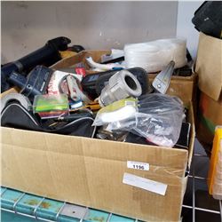 2 BOXES, SHOP HARDWARE, AND BATTERIES