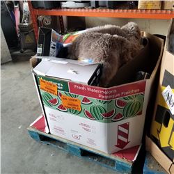 PALLET OF RETURNED ITEMS, FLOOR MATS, DRINK DISPENSERS