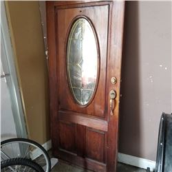 WOOD EXTERIOR DOOR WITH LEADED GLASS WINDOW