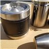 Image 2 : NEW THE ROCK  THERMOS, STAINLESS STEEL CANISTERS  WITH LIDS AND BACARDI ICE BUCKET WITH TONGS