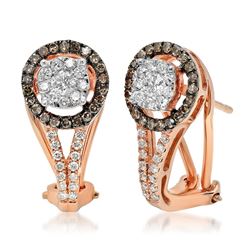 14k Rose Gold 0.61CTW Brown Diamonds and Diamond Earrings, (I1/H/Dark Brown)