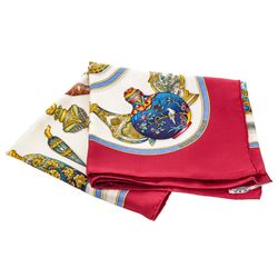 Hermes Burgundy Multicolor Qu'importe le Flacon Catherine Baschet Silk Scarf 90