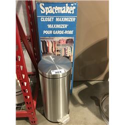 STAINLESS STEEL GARBAGE CAN & SPACESAVER CLOSET MAXIMIZER