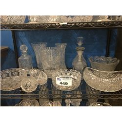 SHELF LOT OF ASSTD CRYSTAL WARES - SERVING PIECES & DECORATIVE PIECES (D)