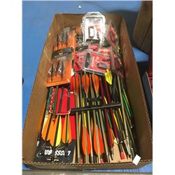 BOX FULL OF ASSTD CROSSBOW ACCESSORIES & ARROWS