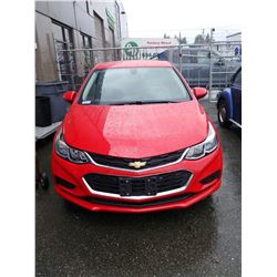 2018 RED CHEVROLET CRUZE, 13310 KMS, VIN#1G1BC5SM9J7164653, GAS, RD, PW, DV, PS, PL, TW, AC,  NO