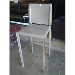 GREY LEATHERETTE & CHROME BAR HEIGHT BAR STOOL