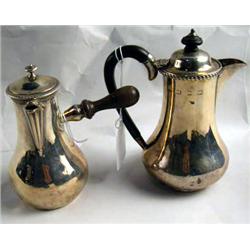 AN ENGLISH SILVER COFFEE POT WITH WOODEN HANDLE H