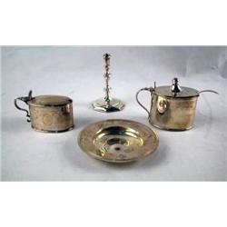 TWO ENGLISH STERLING SILVER MUSTARD POTS WITH GLA