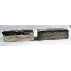 TWO ENGLISH SILVER HINGED WOOD-LINED RECTANGULAR 