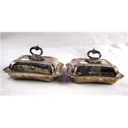 A PAIR OF OLD SHEFFIELD PLATE COVERED VEGETABLE D