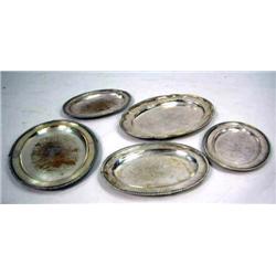 FIVE SILVER PLATED OVAL TRAYS All with gadrooned 