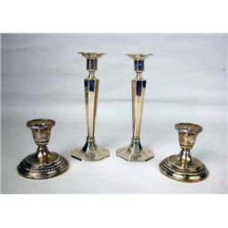 TWO PAIR OF STERLING SILVER CANDLESTICKS