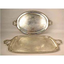 TWO SILVER PLATED DOUBLE-HANDLED SERVING TRAYS