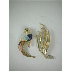 A BOUCHER GILT METAL AND RHINESTONE LEAF-FORM BRO