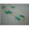 Image 1 : CULTURED PEARL AND JADE NECKLACE, 14â€l