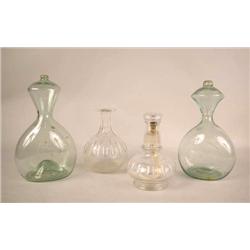 TWO SIMILAR GREEN BLOWN GLASS VASES Tallest 8"h, 