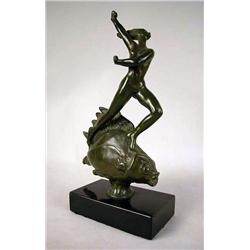 A BRONZE ART NOUVEAU FIGURE OF A WOMAN ON A FISH 