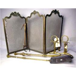 A GROUP OF BRASS HEARTH EQUIPMENT Including, horn