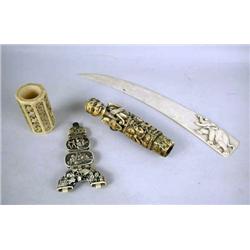 FIVE CARVED BONE ITEMS (losses)