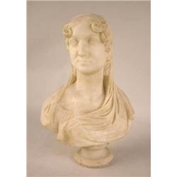 A MARBLE BUST OF A VERTICAL WOMAN on base  12"h (