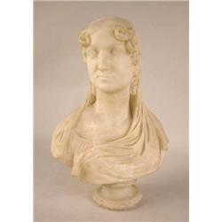 A MARBLE BUST OF A VERTICAL WOMAN on base  12"h (