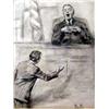 Image 1 : FOUR CHARCOAL DRAWINGS OF COURTROOM SCENES "Motio