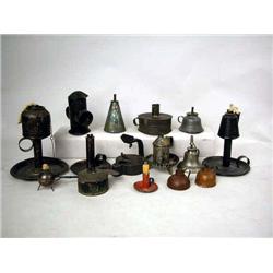 A GROUP OF TOLE LIGHTING DEVICES Including oil la