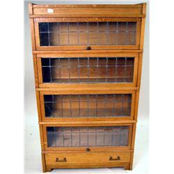 A OAK LEADED GLASS STACKING BOOKCASE