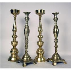 TWO PAIRS OF CAST-BRASS ECCLESIASTICAL CANDLESTIC