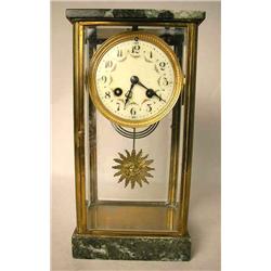 A CONTINENTAL STYLE GLASS AND MARBLE MANTLE CLOCK