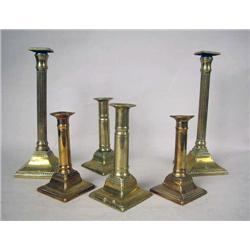 TWO PAIR OF CAST-BRASS AND ONE PAIR OF BELL METAL