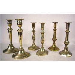 THREE PAIR OF CAST-BRASS CANDLESTICKS Continental