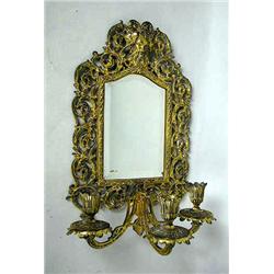 A ROCOCO REVIVAL GILT-METAL WALL MIRROR WITH THRE