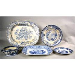 SIX BLUE AND WHITE STAFFORDSHIRE ITEMS Including 