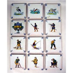 TEN POLYCHROME DELFT TILES Eight depicting lone m